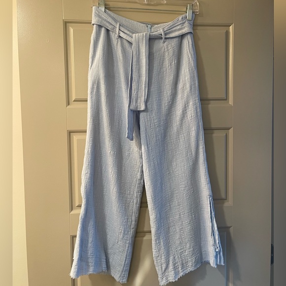 Pastel Blue Linen Mid-Length Skylar + Madison Pants - S - Picture 1 of 7